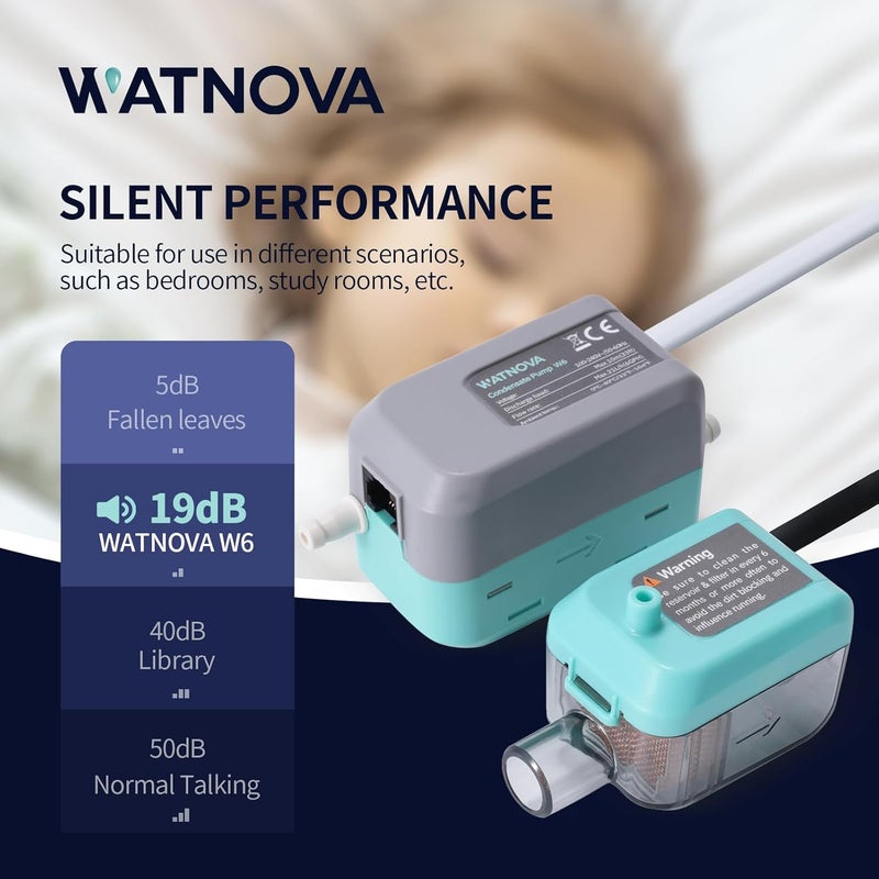 WATNOVA Mini Split HVAC Condensate Pump, 6GPH 100/240V, 33ft Lift, Ultra Quiet, Automatic AC Condensation Removal for HVAC, Central Air Fan Coil Units, Ice Makers, Dehumidifiers - Image 5
